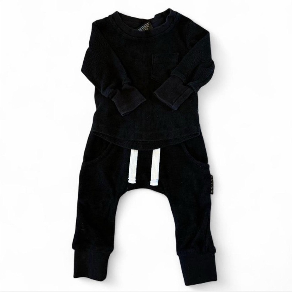 Little Bipsy Black Waffle Joggers baby 3-6 months